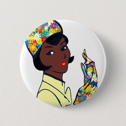 zwarte modedame ronde button 5,7 cm (Voorkant)