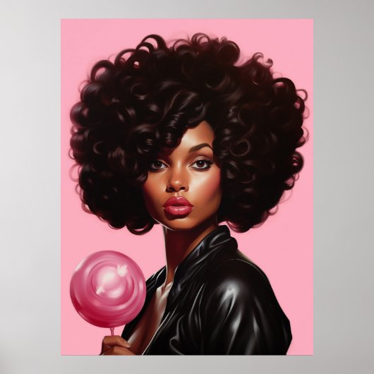 Zwarte model high fashion vrouw mooi roze poster (Voorkant)