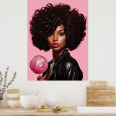Zwarte model high fashion vrouw mooi roze poster (Keuken)