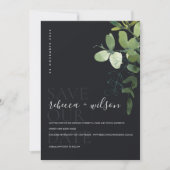ZWARTE MODERN GROEN EUCALYPTUS FOLIAGE WATERVERF SAVE THE DATE (Voorkant)