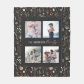 Zwarte moderne 4 foto-waterverf botanische florale fleece deken (Voorkant)