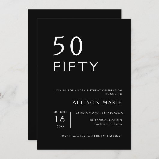 Zwarte moderne 50e verjaardag kaart (Voorkant / Achterkant)