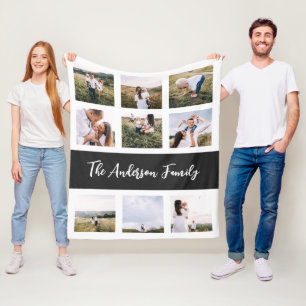 Zwarte moderne 9 foto waterverf botanische florale fleece deken