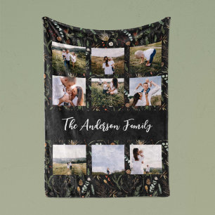 Zwarte moderne 9 foto waterverf botanische florale fleece deken