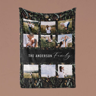 Zwarte moderne 9 foto waterverf botanische florale fleece deken