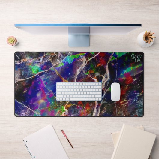 Zwarte Moderne Abstracte Marmeren Kleurrijke Neon Bureaumat (Kantoor 1)
