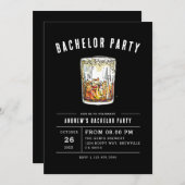 Zwarte Moderne Bachelor Party Waterverf Whiskey Kaart (Voorkant / Achterkant)