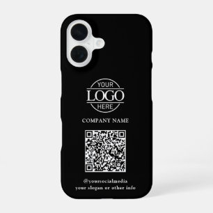 Zwarte moderne bedrijfslogo & QR-code promotioneel iPhone 16 Hoesje