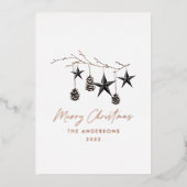 Zwarte, moderne botanische echte kerstmis folie feestdagenkaart (Voorkant)