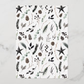 Zwarte, moderne botanische echte kerstmis folie feestdagenkaart (Achterkant)