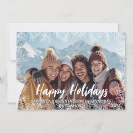 Zwarte Moderne Botanische Familie Foto Kerstmis Feestdagenkaart