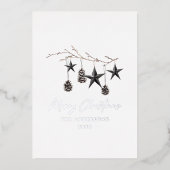 Zwarte, moderne botanische groene kerst folie feestdagenkaart (Voorkant)