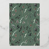 Zwarte, moderne botanische groene kerst folie feestdagenkaart (Achterkant)
