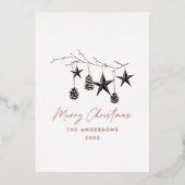 Zwarte, moderne botanische kerst folie feestdagenkaart (Voorkant)