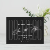 Zwarte moderne bruiloft save the date (Staand voorkant)