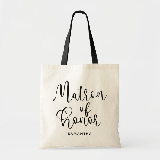 Zwarte Moderne Calligrafie Matrone van Eer Tote Bag (Voorkant)