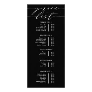 Zwarte Moderne Calligrafie Prijslijst Salon Reclamekaart