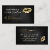 Zwarte moderne chique faux gouden lippen schaar visitekaartje (Voorkant / Achterkant)