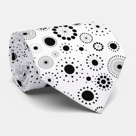 Zwarte moderne cirkels op witte achtergrond stropdas (Opgerold)