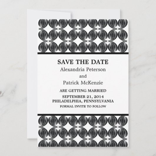 Zwarte Moderne Deco Save the Date Uitnodiging (Voorkant)
