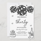 Zwarte moderne discobal 30e verjaardagsfeest kaart (Voorkant)