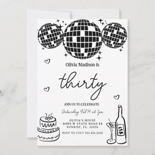 Zwarte moderne discobal 30e verjaardagsfeest kaart (Voorkant)