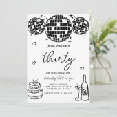 Zwarte moderne discobal 30e verjaardagsfeest kaart (Staand voorkant)