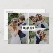 Zwarte Moderne Drie Foto Collage Trouwen Dank u Briefkaart (Voorkant / Achterkant)