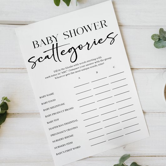 Zwarte Moderne Eenvoudige Script Baby Scattegories Flyer