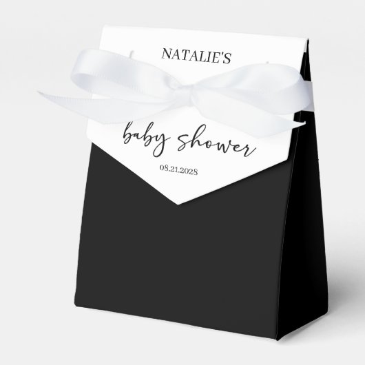 Zwarte Moderne Eenvoudige Script Baby Shower Bedankdoosjes (Voorkant Zijde)