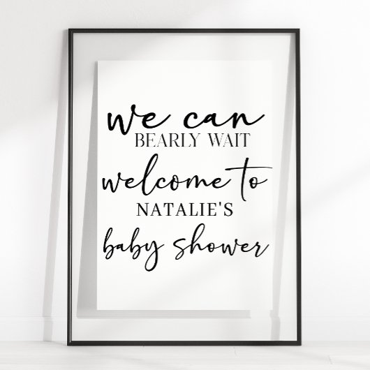 Zwarte Moderne Eenvoudige Script Baby Shower Bord Poster