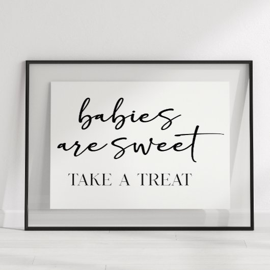 Zwarte Moderne Eenvoudige Script Baby Shower Favor Poster