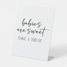 Zwarte Moderne Eenvoudige Script Baby Shower Favor Reclamebord Met Voetstuk