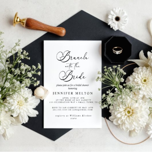 Zwarte Moderne Eenvoudige Script Bruids Brunch Kaart
