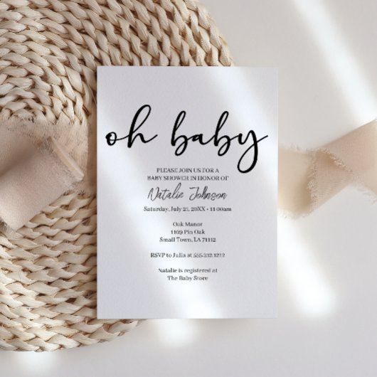 Zwarte Moderne Eenvoudige Script Oh Baby Shower Kaart