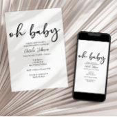 Zwarte Moderne Eenvoudige Script Oh Baby Shower Kaart