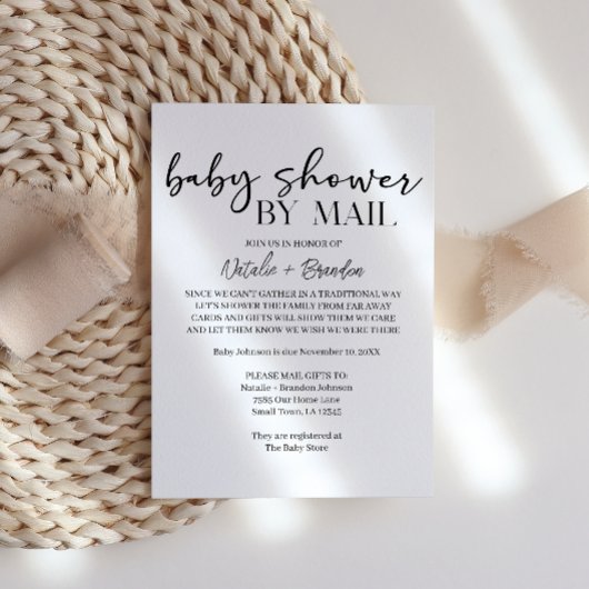 Zwarte Moderne Eenvoudige Script Per Post Baby Sho Kaart