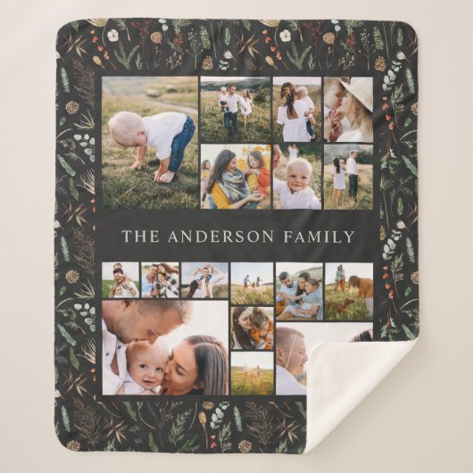 zwarte moderne elegant 17 foto botanische pampas f sherpa deken (Voorkant)