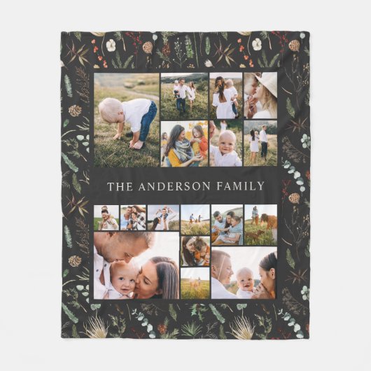 zwarte moderne elegant 17 foto botanische pampas fleece deken (Voorkant)