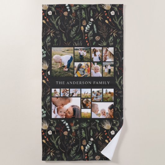 zwarte moderne elegant 17 foto botanische pampas strandlaken (Voorkant)