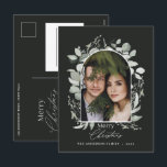 Zwarte, moderne elegante botanische groene foto feestdagenkaart<br><div class="desc">Zwart-modern elegant botanisch groen grijs simpelweg een klassiek botanisch kerkfotokerstontwerp.</div>