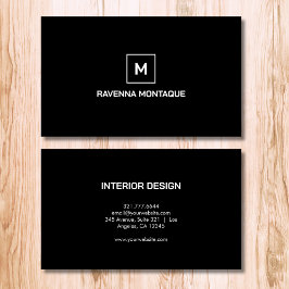 Zwarte Moderne Elegante Eenvoudige Monogram Naam Visitekaartje