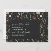 Zwarte moderne elegante moody botanische chic brui save the date (Voorkant)