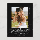 Zwarte Moderne Elegante Script Foto Afstudeerfeest Briefkaart (Voorkant)