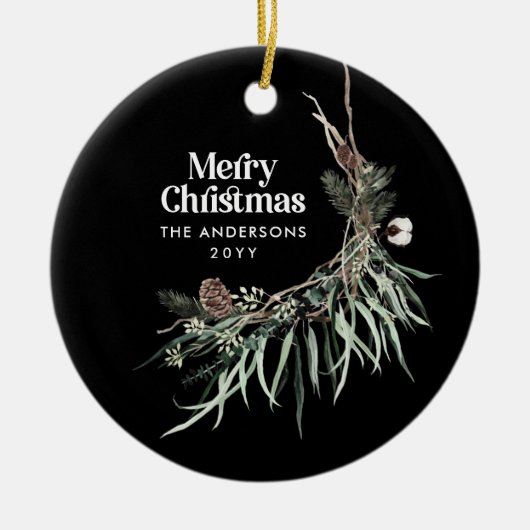 Zwarte moderne elegante waterverf botanisch keramisch ornament (Voorkant)