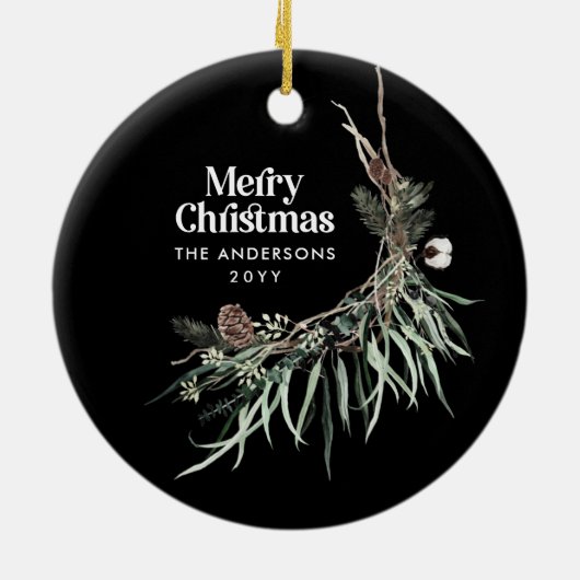 Zwarte moderne elegante waterverf botanisch keramisch ornament (Achterkant)