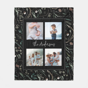 Zwarte moderne elegante waterverf botanische 4 fot fleece deken