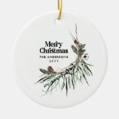 Zwarte, moderne elegante waterverf botanische kera keramisch ornament (Voorkant)