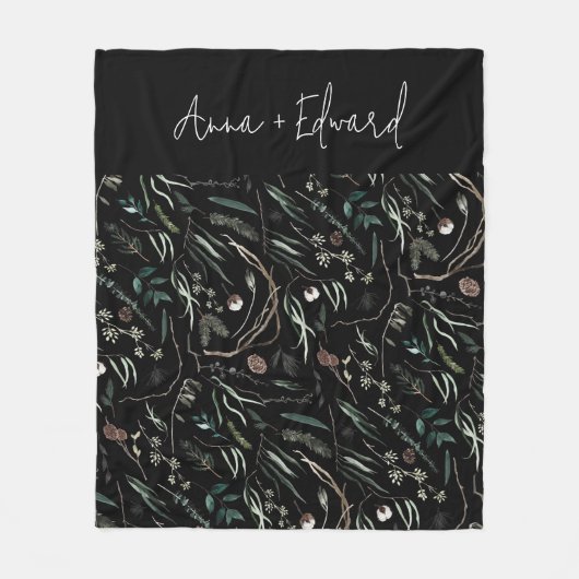 Zwarte moderne elegante waterverf botanische rusti fleece deken (Voorkant)