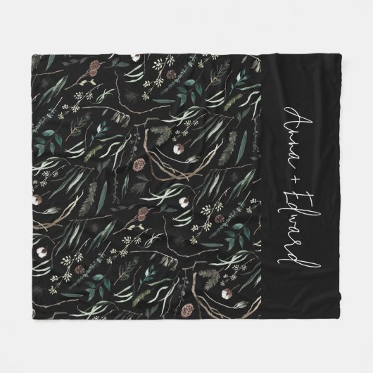 Zwarte moderne elegante waterverf botanische rusti fleece deken (Voorkant (Horizontaal))
